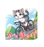 ロードバイクに乗ったかわいい子猫（個別スタンプ：9）