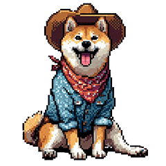 [LINEスタンプ] ドット絵 カウボーイ 柴犬 シバイヌ