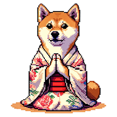 [LINEスタンプ] ドット絵 主婦な柴犬 着物 シバイヌ