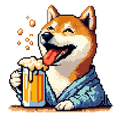 [LINEスタンプ] ドット絵 呑む柴犬 酒盛り