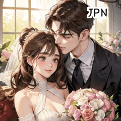 [LINEスタンプ] JPN 結婚式のカップルがキスの画像（メイン）