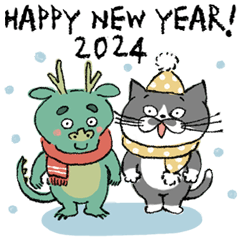 [LINEスタンプ] 2024 龍と猫のヒゲ太のお正月