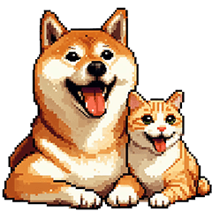 [LINEスタンプ] なかよしな柴犬とキジトラ ドット絵