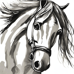 [LINEスタンプ] 馬の丁寧な水墨画スタンプの画像（メイン）