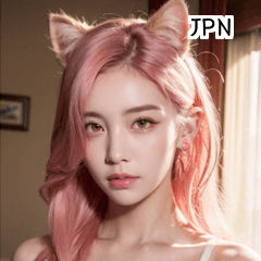 [LINEスタンプ] JPN ピンクの猫の女の子の画像（メイン）