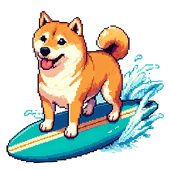[LINEスタンプ] ドット絵 サーファー 柴犬 40種 サーフィン