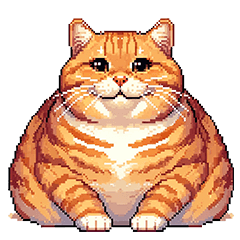 [LINEスタンプ] ドット絵 太っちょキジトラ 食べ過ぎ 猫