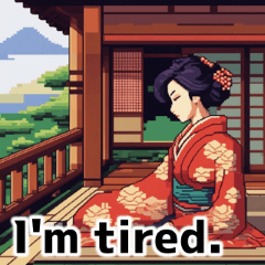 [LINEスタンプ] ドット絵風で和風な女性(EN ver.)