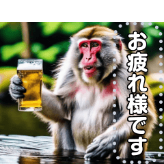 [LINEスタンプ] 【酒】温泉に入ってビールを飲むサル