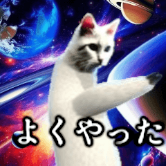 [LINEスタンプ] ⚫踊る宇宙猫40匹セット(セリフ付き)