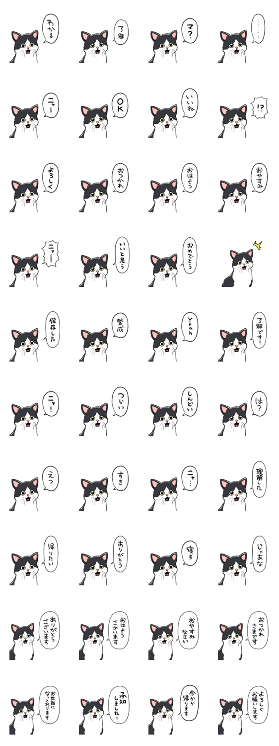 びっくりした猫(ハチワレ)のスタンプ詳細
