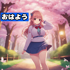 [LINEスタンプ] 桜と笑顔 - みんなのミニスカートガール