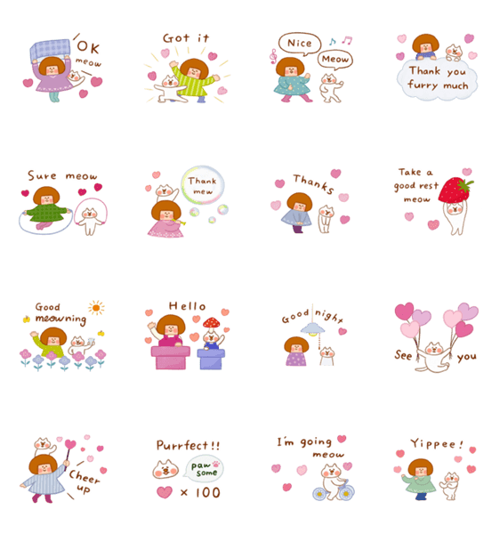 【英語】動く♪ハナチャンと猫のスタンプ詳細