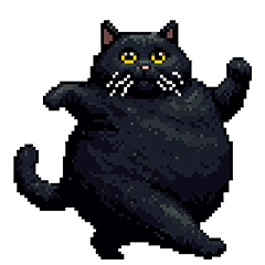 [LINEスタンプ] 太っちょ黒猫 ドット絵 日常会話 40種