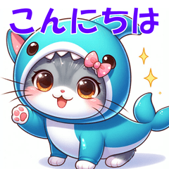 [LINEスタンプ] イルカの着ぐるみを着た可愛い猫