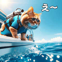 [LINEスタンプ] ダイビング大好き猫のあいさつスタンプの画像（メイン）