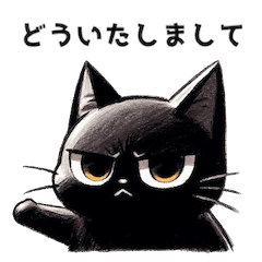 [LINEスタンプ] 目つきの鋭い黒猫の日常挨拶スタンプの画像（メイン）